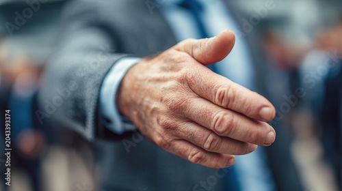 Business Professional Reaching Out With Handshake Gesture For Agreement And Partnership