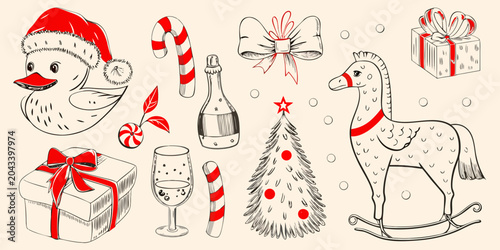 Fotografie Holiday Elements Collection Hand drawn Sketch Style Illustration