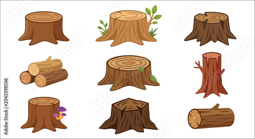 Foto Tree Stumps And Logs Colorful Vector Illustration