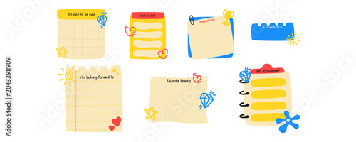 Set of Positivity Playful Note Illustration. Vector Set