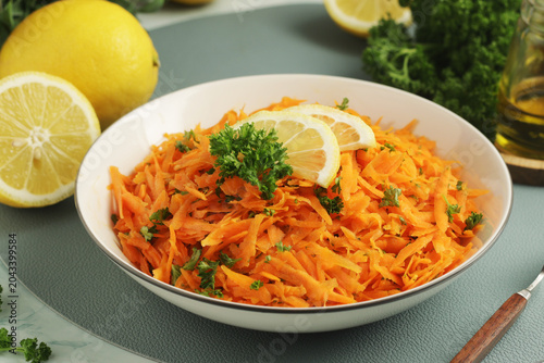Fotografie Salad Carrotes rapees - traditional French dish made of carrots