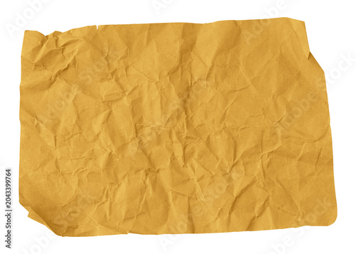 Golden crumpled paper sheet isolated on transparent background