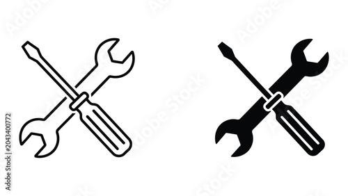 Cuadro en lienzo Wrench and screwdriver icon set in outline and solid glyph style vector