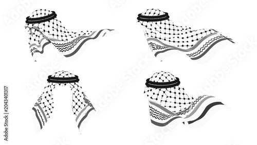 Photos Set of black and white keffiyeh headscarf vector illustrations