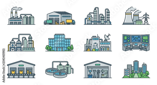 Foto Industrial buildings and factory icons.