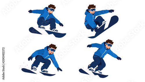 Bild auf Leinwand Snowboarder character set performing jumps and tricks