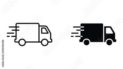 Fast delivery truck icon set in outline and solid glyph style vector