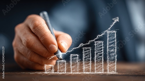 Hand Drawn Sketch Bar Chart Graph with Upward Trend Arrow Icon Category
