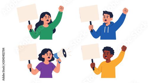 Принти на полотні Group of protesters holding blank signs in flat vector style