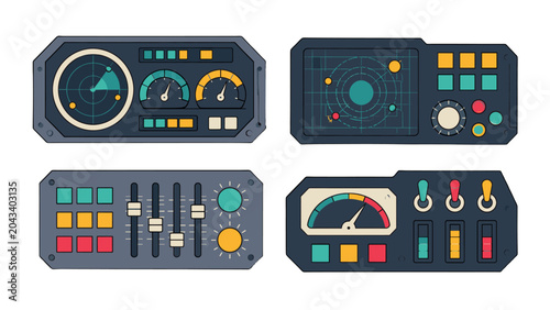 Fotografía Retro futuristic control panel set with gauges and sliders