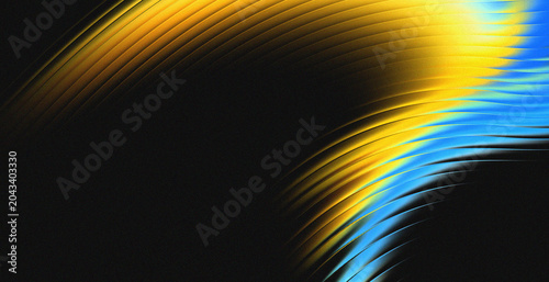 Abstract neon curve background with flowing golden yellow and blue light streaks and grain texture. template poster, banner, cover. Concepts, Technology, Sci-fi, Future