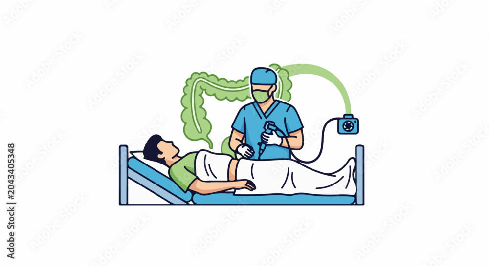 Obraz premium Doctor performs colonoscopy on patient with display