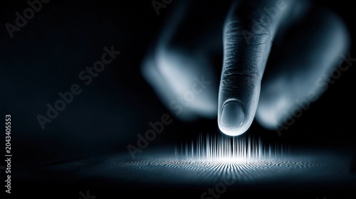Close up Macro of Fingerprint Scanning Technology with Glowing Lines and Dark Background