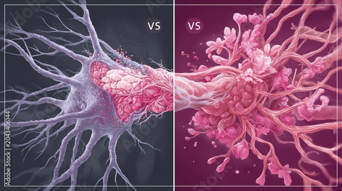 Abstract Representation of Neuronal Growth and Synaptic Communication Versus Cancerous Cell Division
