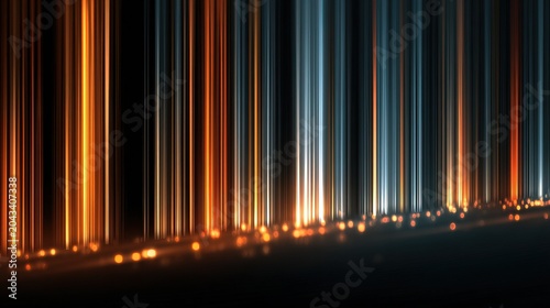 Abstract Vertical Glowing Light Streaks With Bokeh Effect Background