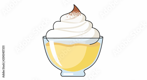 Creamy dessert in a glass bowl with whipped cream topping
