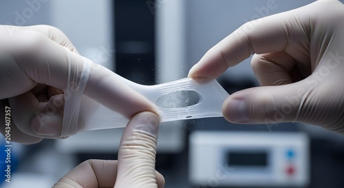 Medical professional handling test strip.
