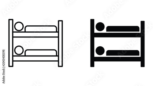 Bunk bed icon set in outline and solid glyph style vector