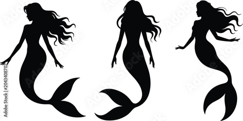 Quadro su tela Mermaid silhouette vector collection isolated, fantasy sea creature and mythical