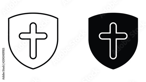Konstfotografi Christian cross shield icon set in outline and solid glyph style vector