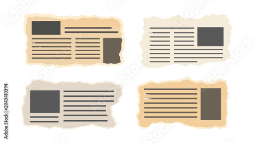 Photography Vintage torn newspaper clipping set with aged paper edges