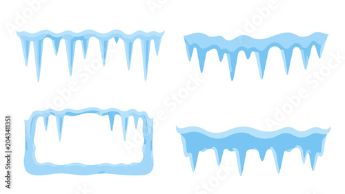 фотографія Blue icy snow borders and frozen icicle frame set