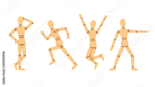 Fotografie Wooden artist mannequins in different pose reference positions