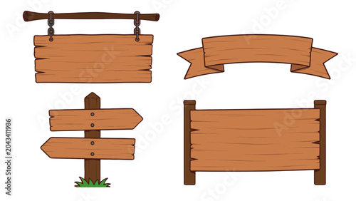 фотографія Set of rustic wooden sign boards and ribbon banner vector
