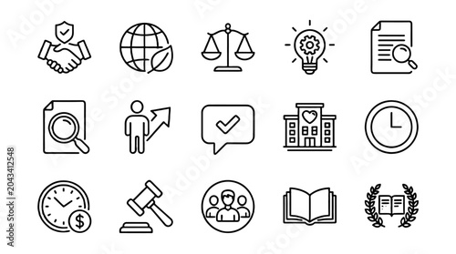 Fotografi Business ethics line icon set with corporate compliance symbols