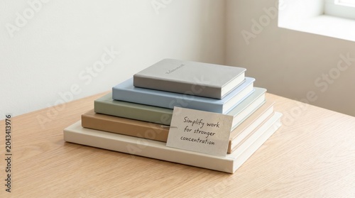 Stacked Notebooks With Motivational Note On Table