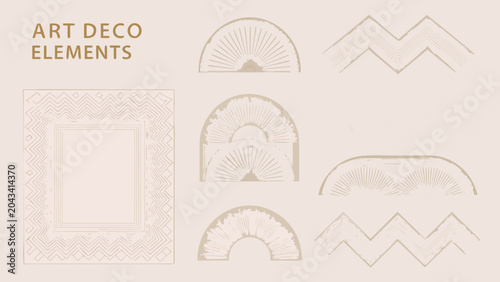 Art Deco Geometric Elements Line Illustration With Beige Background