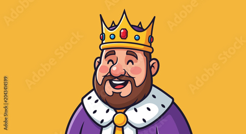 Fotografie Flat Cartoon King with Beard Smiling Editable Vector Graphic