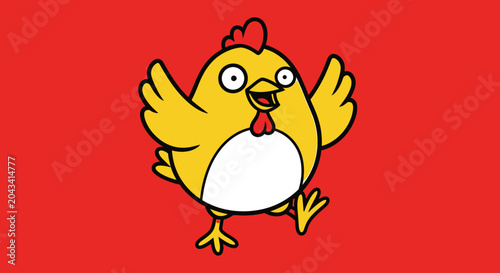 Foto Cartoon Chicken Bird Yellow Funny Text Banner with Minimalist Style