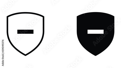 Photos Shield minus icon set in outline and solid glyph style vector