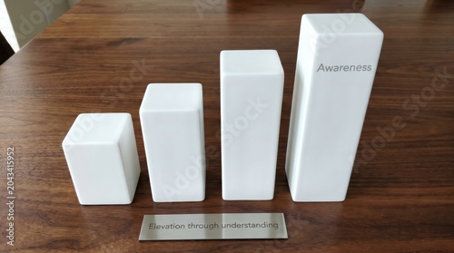 White progress blocks with engraved inscription on table