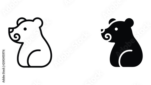 Bear icon set in outline and solid glyph style vector