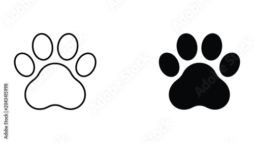 Paw print icon set in outline and solid glyph style vector