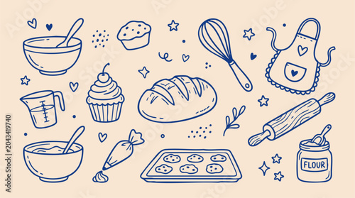 Baking Tools Vector Icons Hand Drawn for Pastry and Kitchen Use