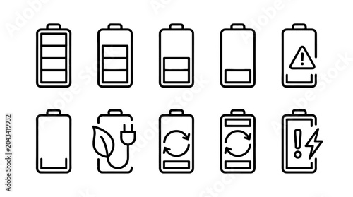 Tableau sur toile Battery charge and energy outline icon set