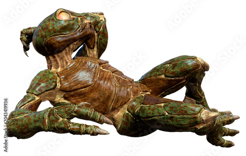 3D Rendering Green Alien on White