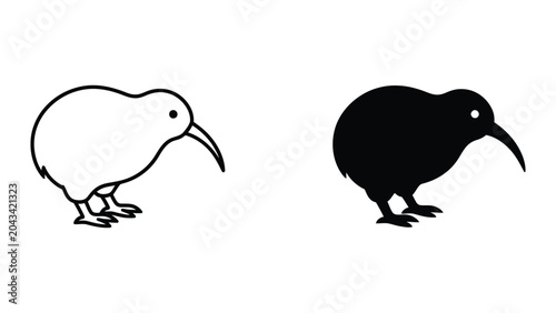 Kiwi icon set in outline and solid glyph style vector
