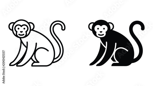 Canvas Print Monkey icon set in outline and solid glyph style vector