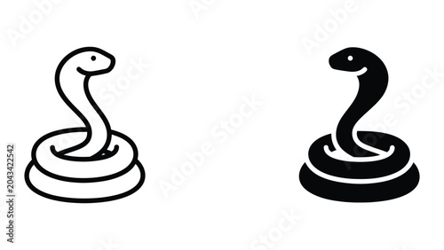 Snake icon set in outline and solid glyph style vector
