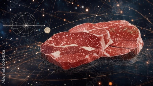 Raw steak in space