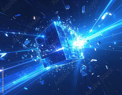 An abstract blue digital network background featuring a glowing globe map, shining stars, and vibrant energy lines that illustrate a modern global communication and technology concept