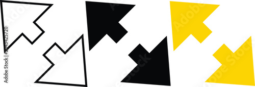 Quadro su tela Two abstract arrow shapes pointing at each other in outline solid and color variations