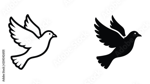 Foto Dove icon set in outline and solid glyph style vector