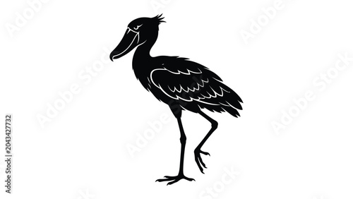 Fotografía Shoebill stork stands elegantly on one leg in this black silhouette