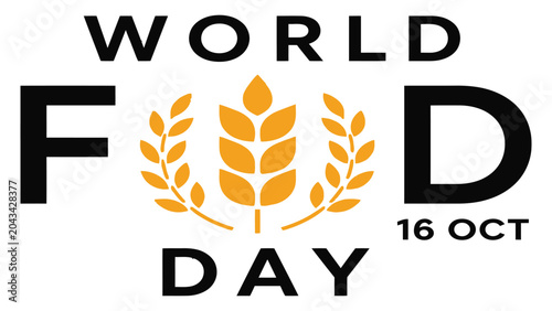 Tableau sur toile World Food Day typography incorporates a golden wheat stalk as the letter O