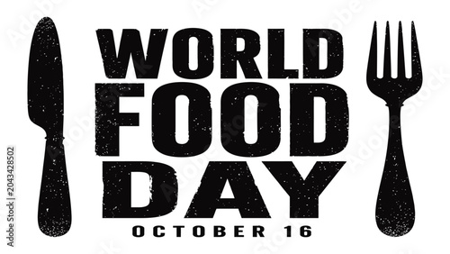 Photos World Food Day emblem features a knife and fork flanking bold typography